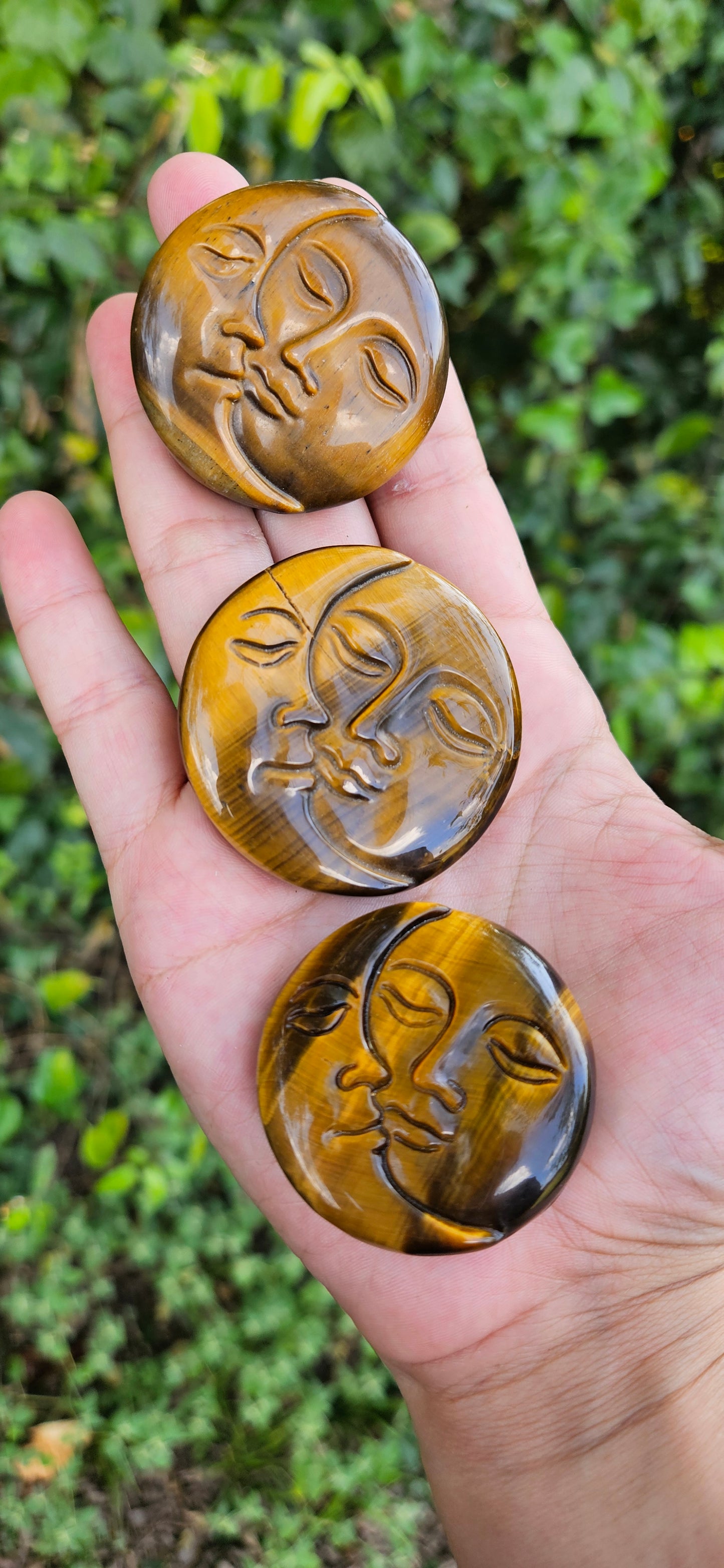 Tiger's Eye Moon/Face Carvings