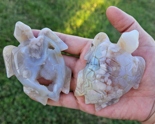 Flower Agate Turtle Carving